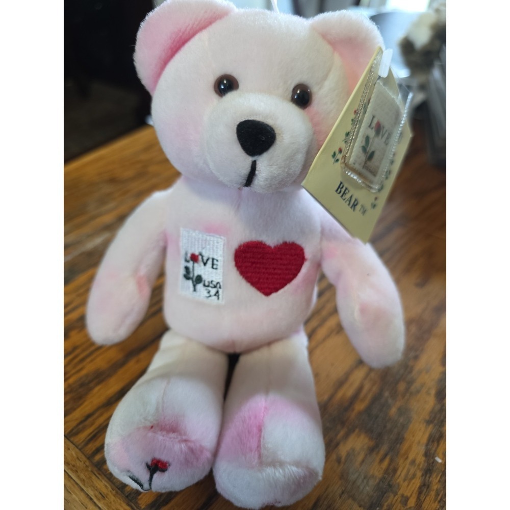Vintage 2002Post Office Teddy Plush Beanie Valentines 34 Cent Collector Stamp